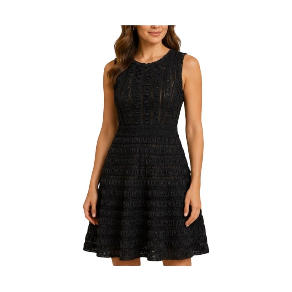 DVF Dolly Dress Womens Size 4 Black Lace Ruche Zip Close Fit and Flare Designer